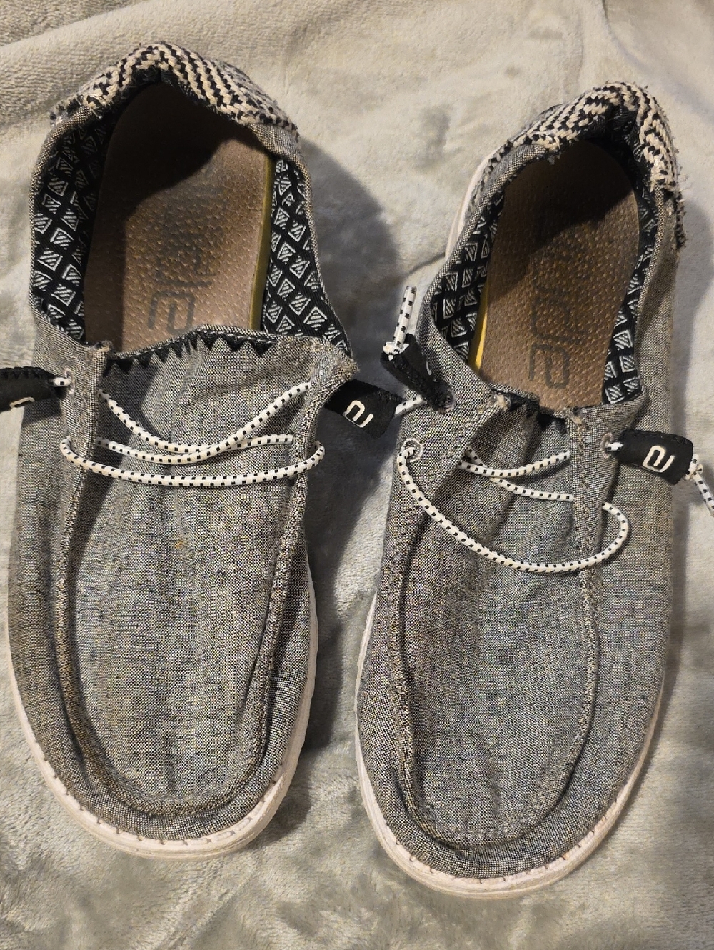 Hey Dude Men’s Grey Canvas Slip-On Loafers with White Accent Laces